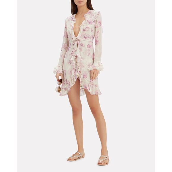 Rococo Sand Lilac Floral Mini Cover Up Dress Purple Size P - Picture 2 of 9